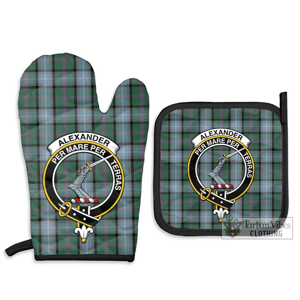 Alexander of Menstry Hunting Tartan Combo Oven Mitt & Pot-Holder with Family Crest