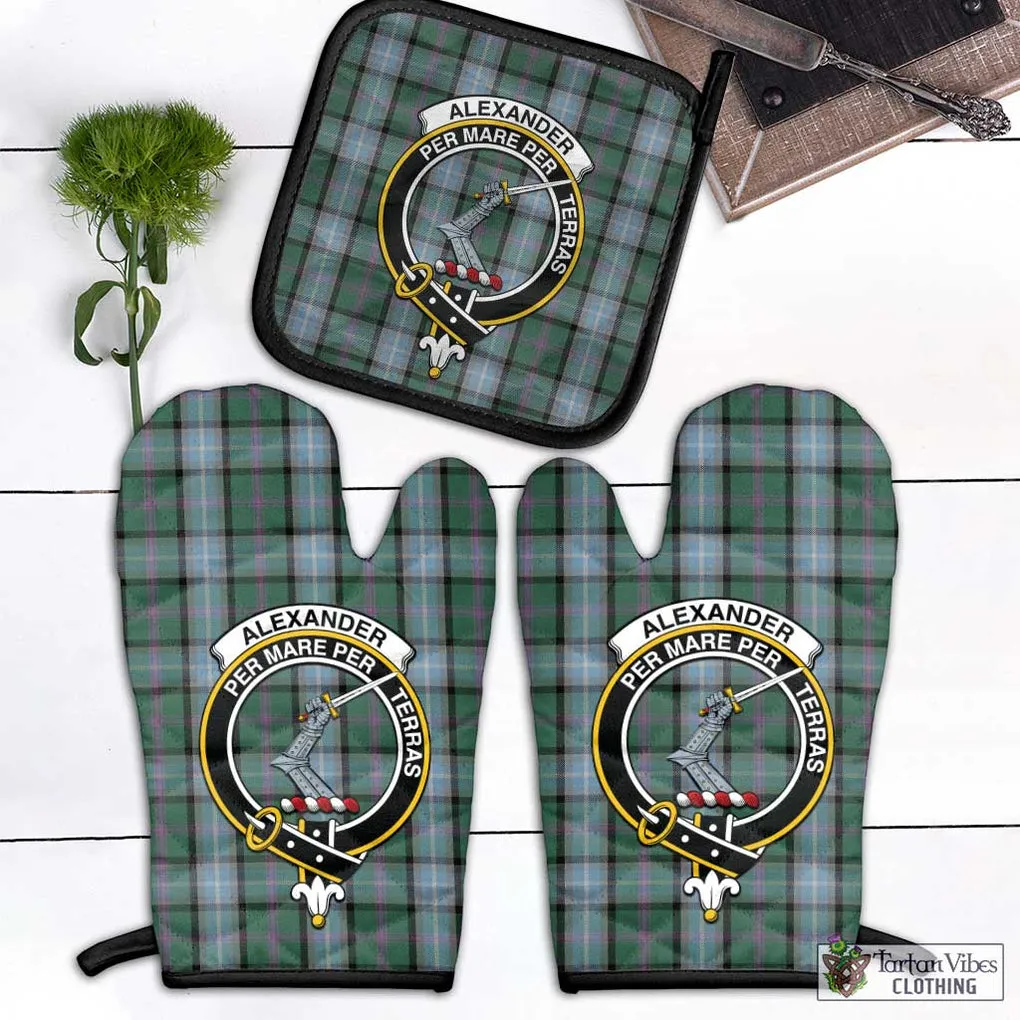 Alexander of Menstry Hunting Tartan Combo Oven Mitt & Pot-Holder with Family Crest