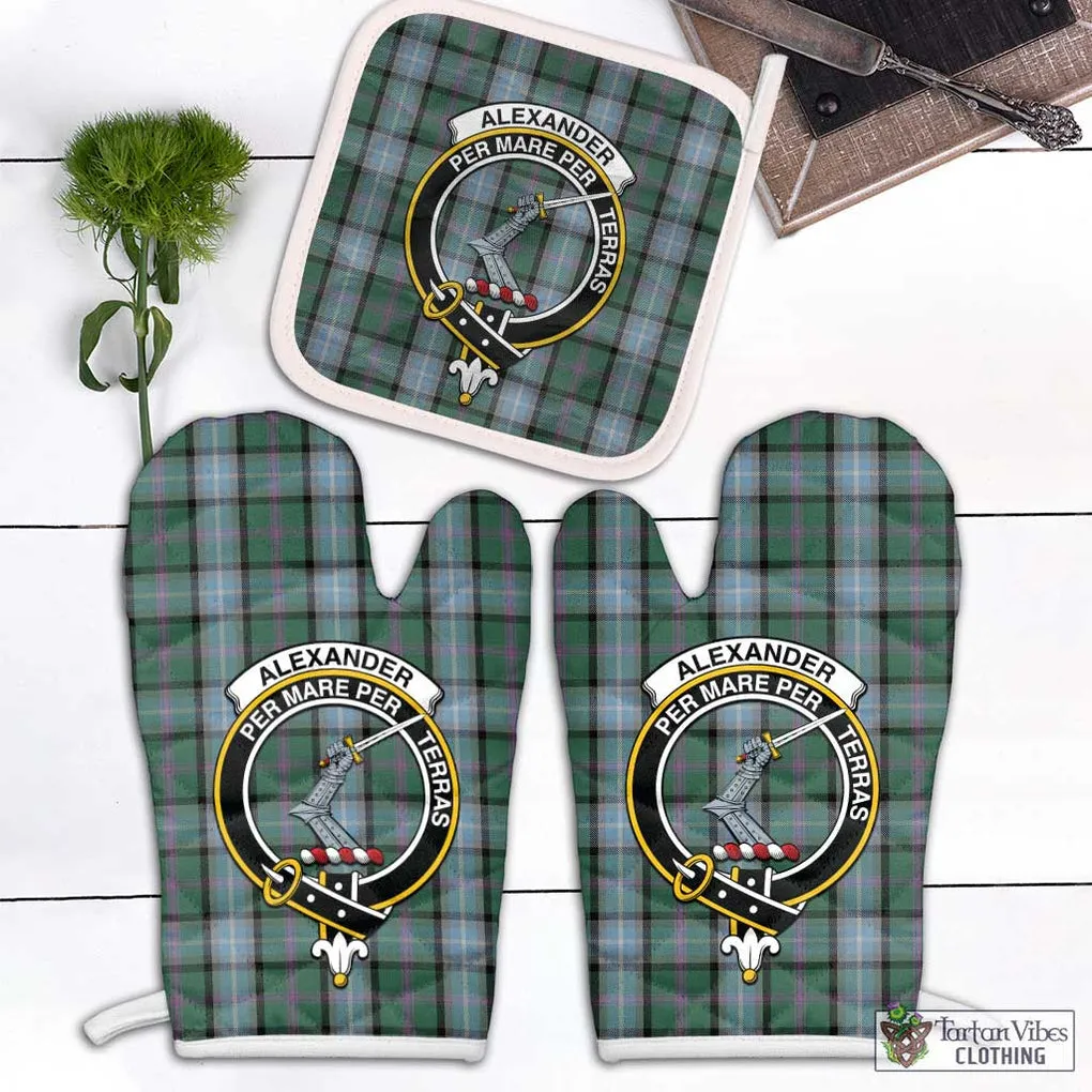 Alexander of Menstry Hunting Tartan Combo Oven Mitt & Pot-Holder with Family Crest