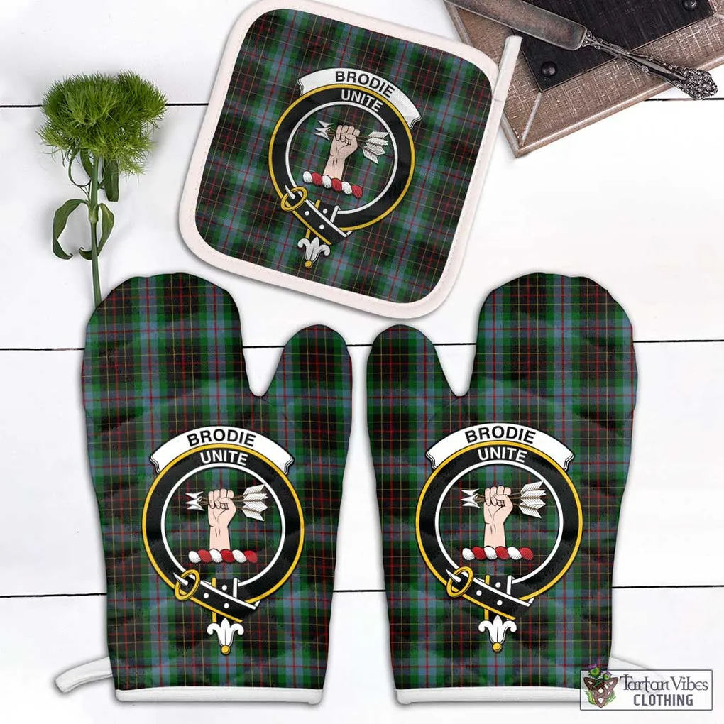Brodie Hunting Tartan Combo Oven Mitt & Pot-Holder with Family Crest