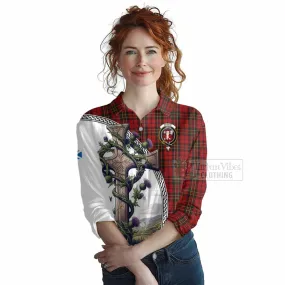 Brodie Tartan Women's Casual Shirt with Family Crest and St. Andrew's Cross Accented by Thistle Vines
