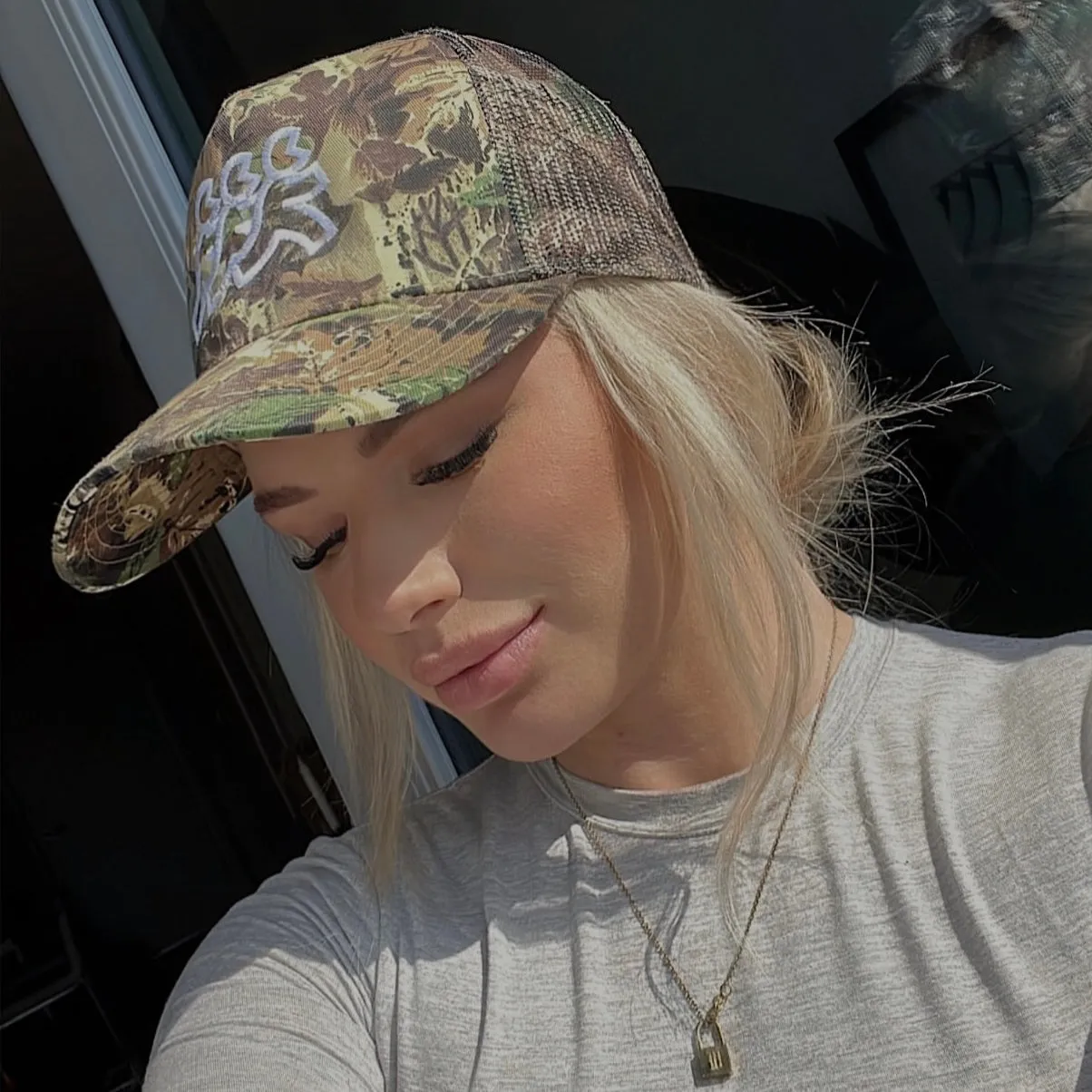 Camo 5 Point Snapback Mesh Back White Logo Embroidery