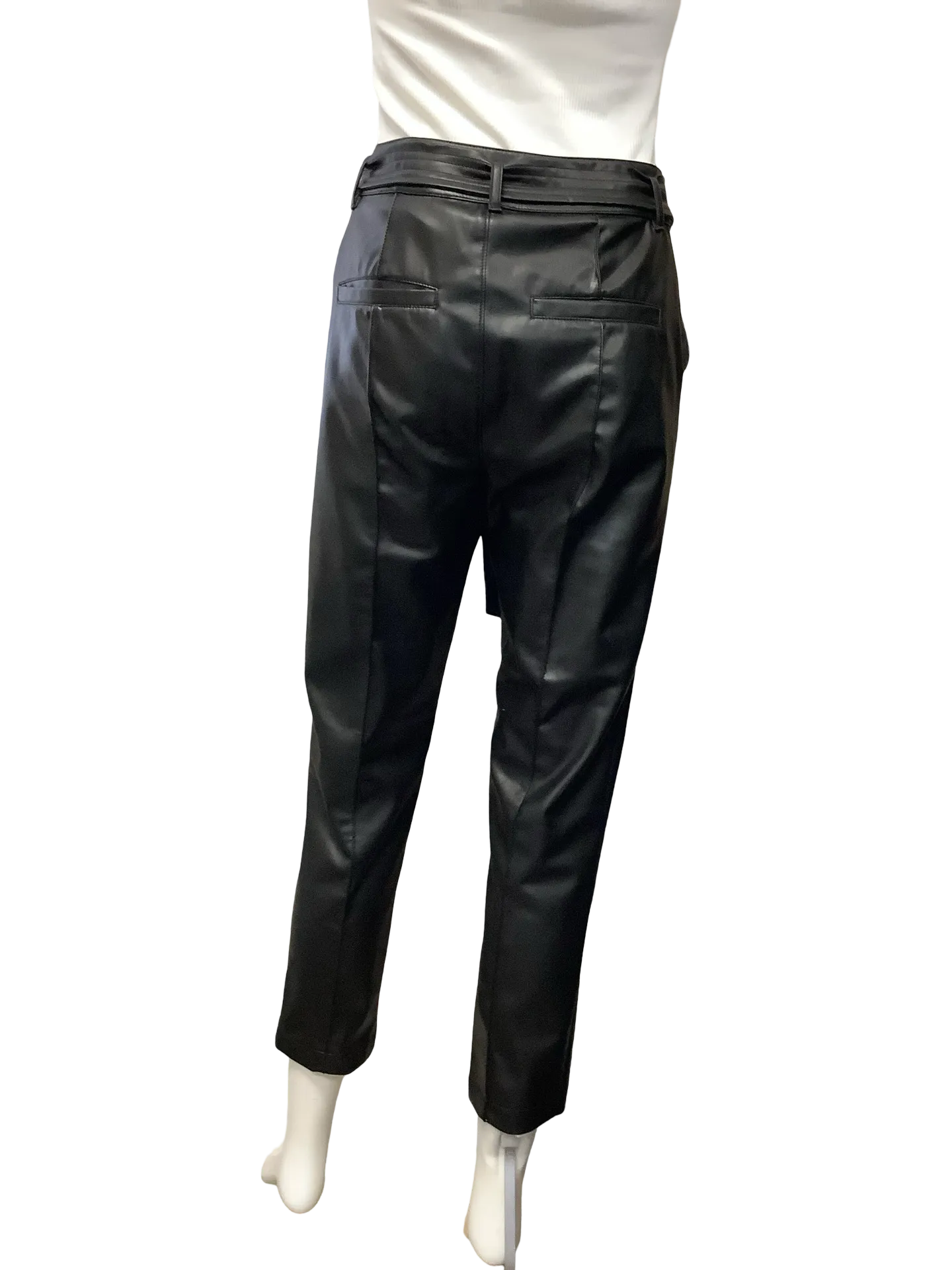 David Lerner Pant Faux Leather High Waisted Belted