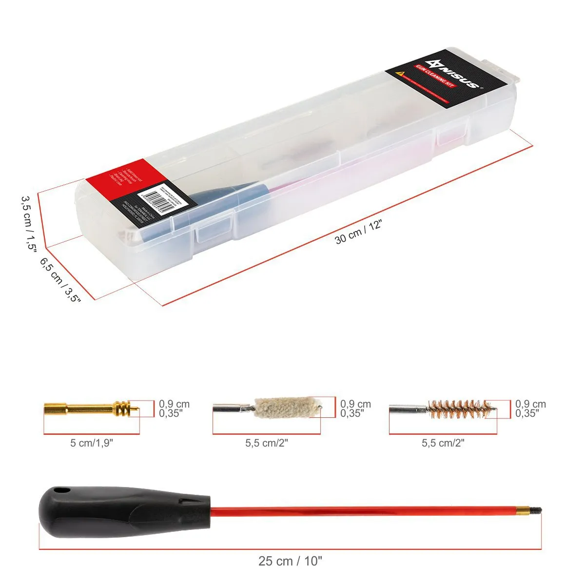 Gun Cleaning Kit, .357 Caliber, 4 Items, Plastic Case