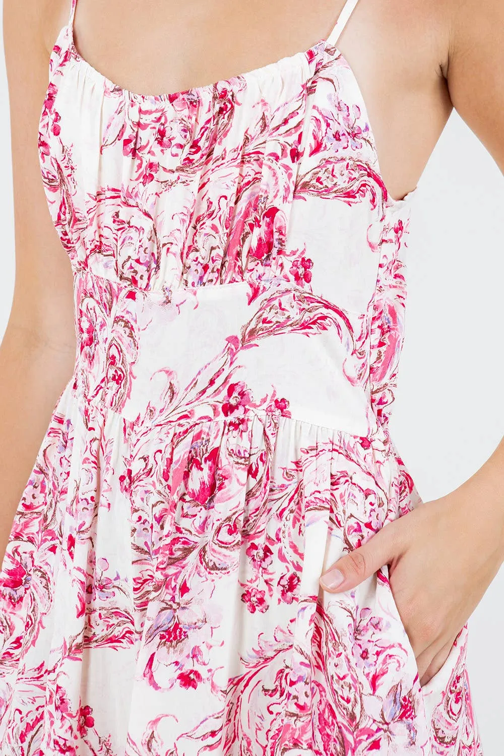 Islands Multi Floral Smocked Back Sleeveless Romper: Pink Floral