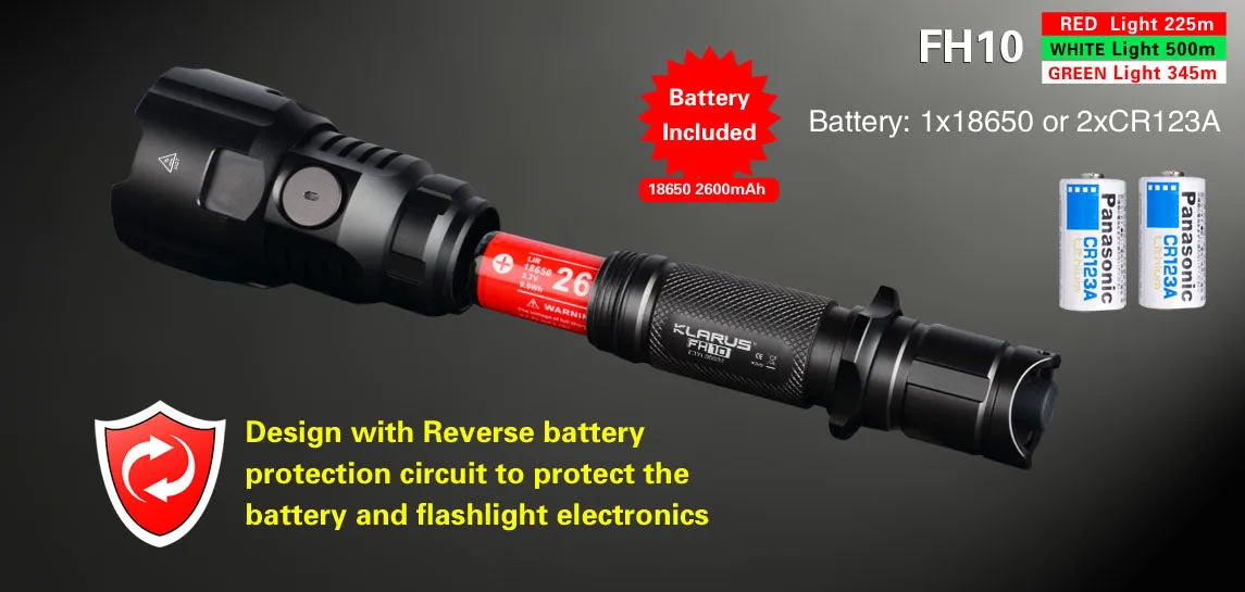 Klarus FH10 1x 18650 / 2x CR123A 700 Lumens CREE XP-L HI V3 LED Flashlight