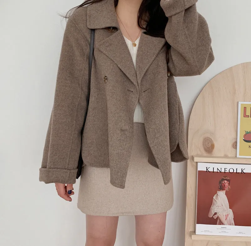 Korean Style Double Breasted Wool Blended Coat