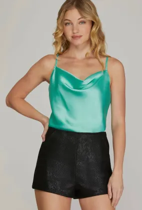 Satin Cowl Neck Cami Top - Mint