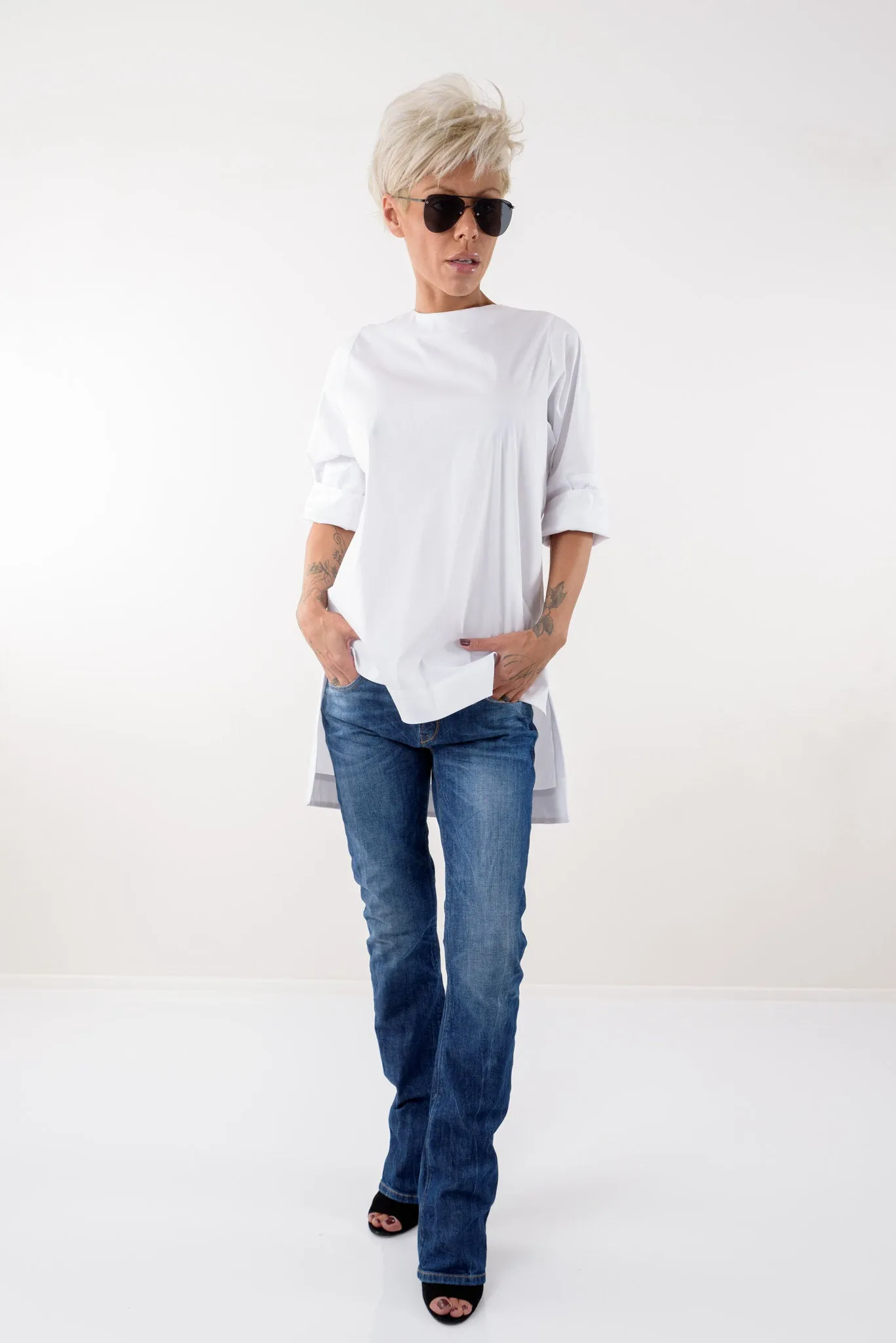 Snow White Cotton Shirt with side Slits