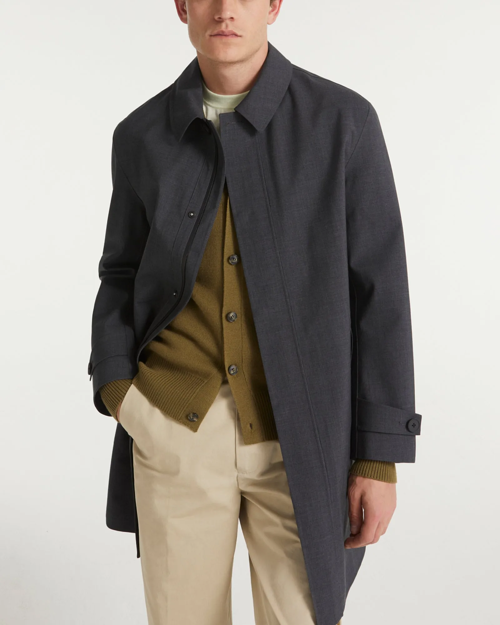 Technical cold wool Mac coat